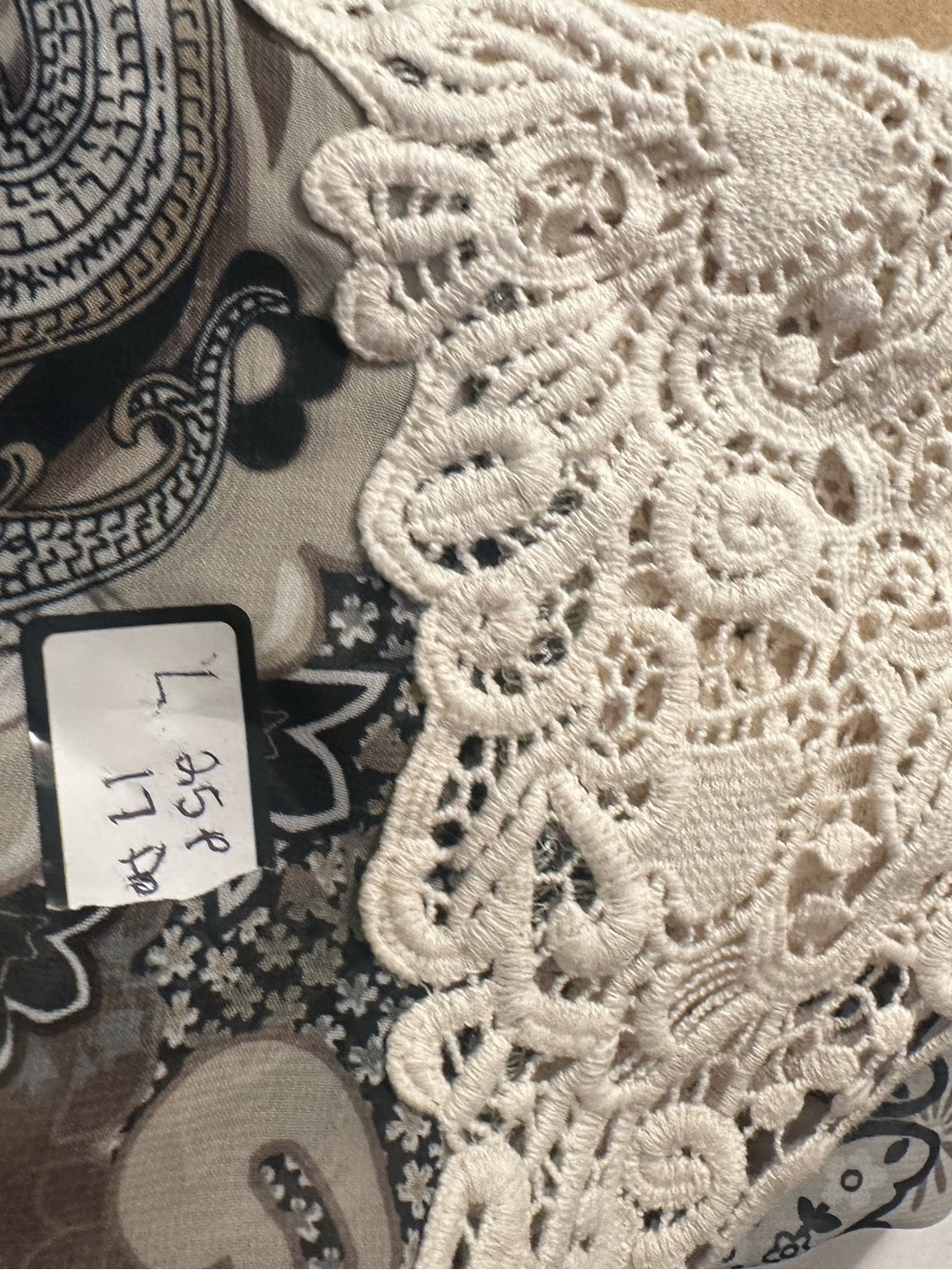 ONE WORLD Neutral Paisley Lace Cap-Sleeve Blouse - Picture 4 of 4
